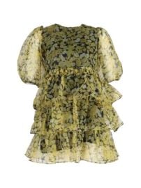 GANNI Ruffled Tiered floral-print Mini Dress Yellow at Farfetch